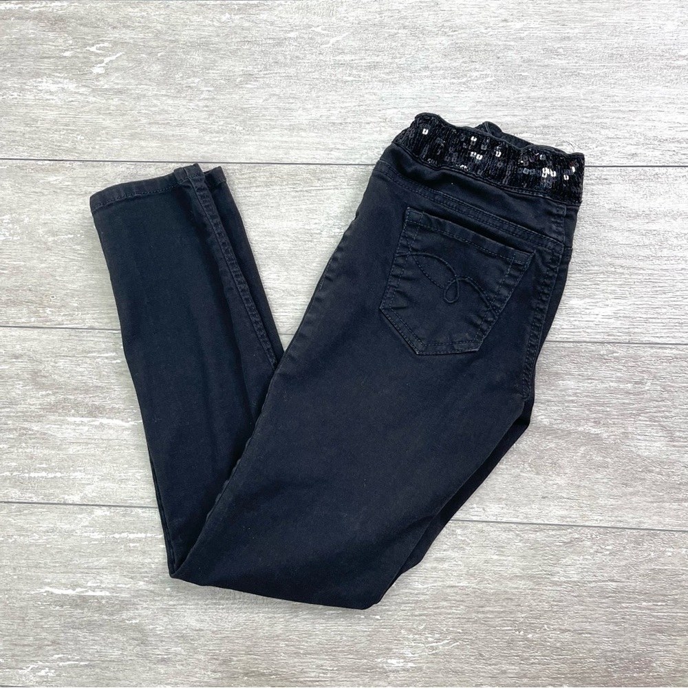 5/$25 Girls Black Slim Fit Jeans with Sequin Embellished Adjustable Waist Size 8